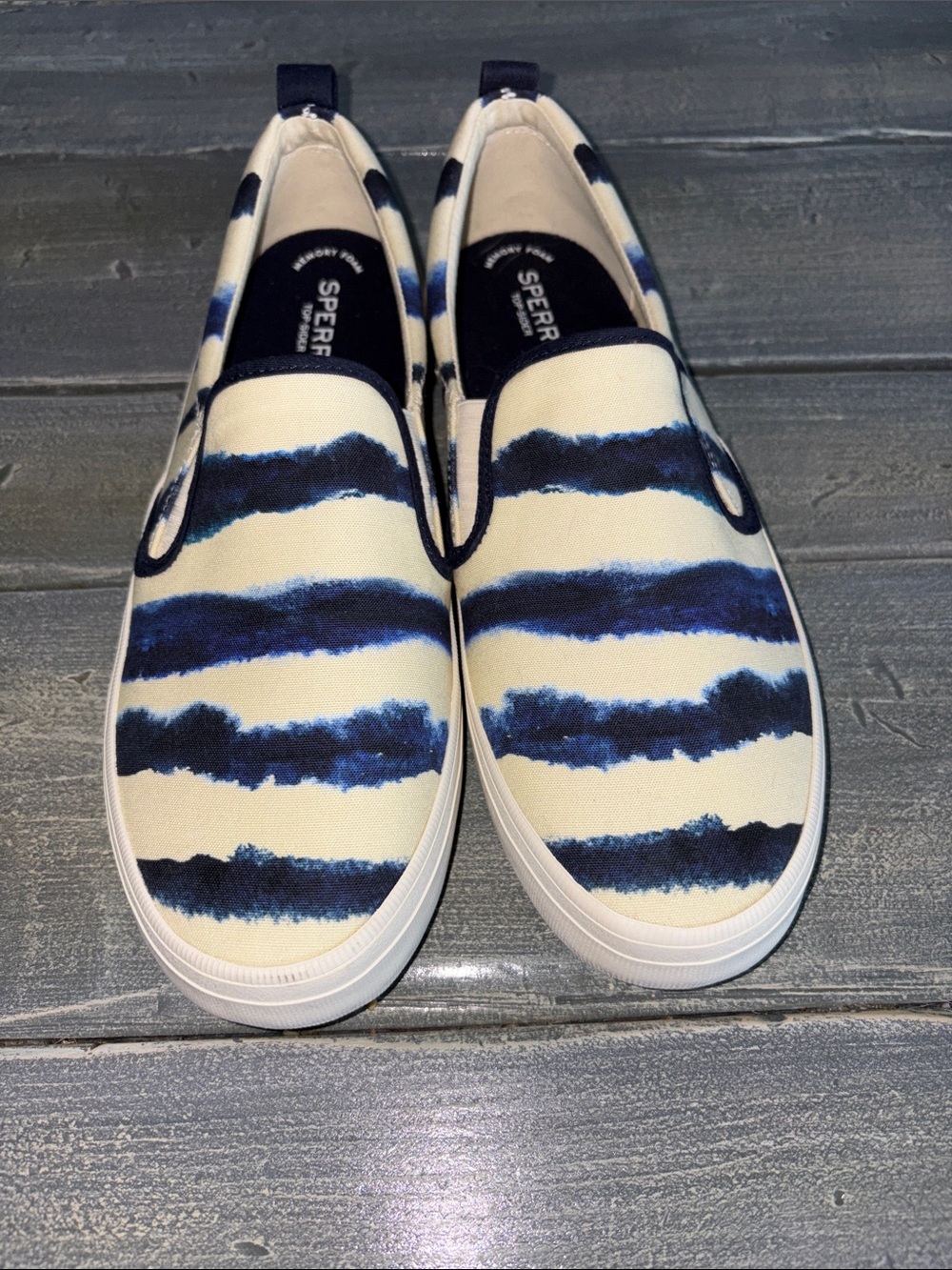 Sperry Navy and White Striped Slip-On Sneakers